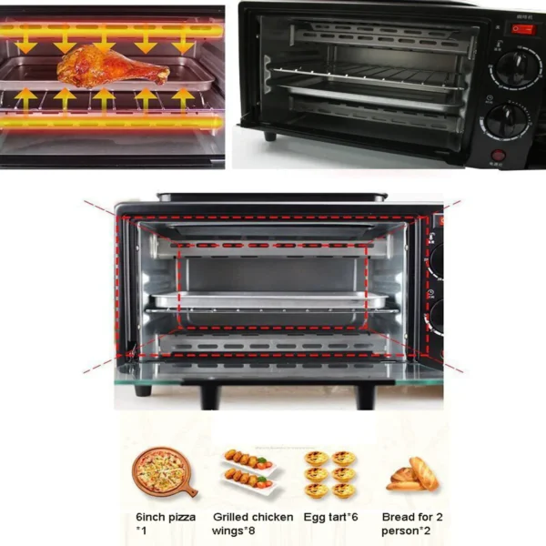 3 in 1 Breakfast Maker Portable Toaster Oven, Grill Pan & Coffee Maker Full Breakfast Ready at One Go - Image 2