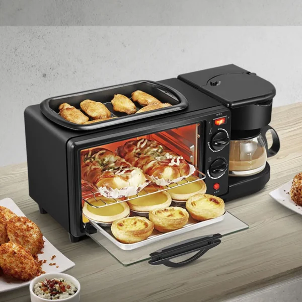 3 in 1 Breakfast Maker Portable Toaster Oven, Grill Pan & Coffee Maker Full Breakfast Ready at One Go - Image 6