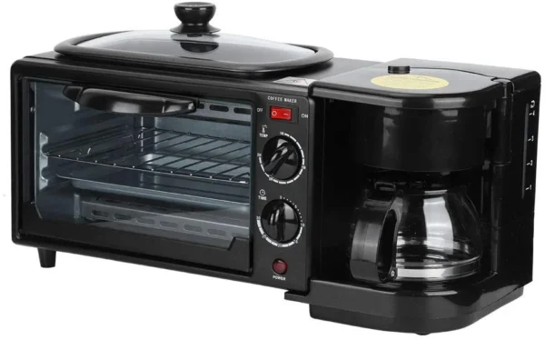 3 in 1 Breakfast Maker Portable Toaster Oven, Grill Pan & Coffee Maker Full Breakfast Ready at One Go - Image 3