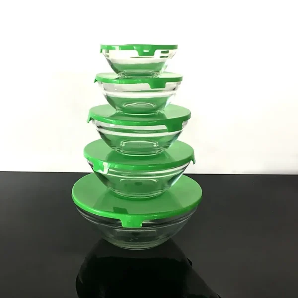 Modern Glass Bowl Set Mixing / Storage Bowls with Lids (5 Pcs Set) - Image 2