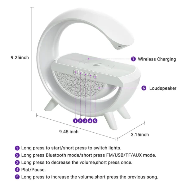 3-in-1 Multi-Function LED Night Lamp with Bluetooth Speaker, Wireless Charging, for Bedroom for Music, Party and Mood Lighting - Perfect Gift for All Occasions blootuth speaker (Media Player) - Image 4