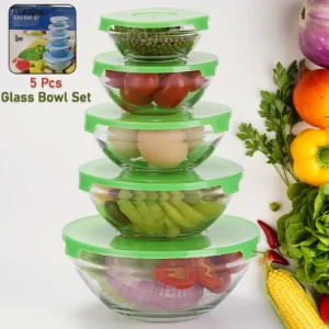 Modern Glass Bowl Set Mixing / Storage Bowls with Lids (5 Pcs Set)